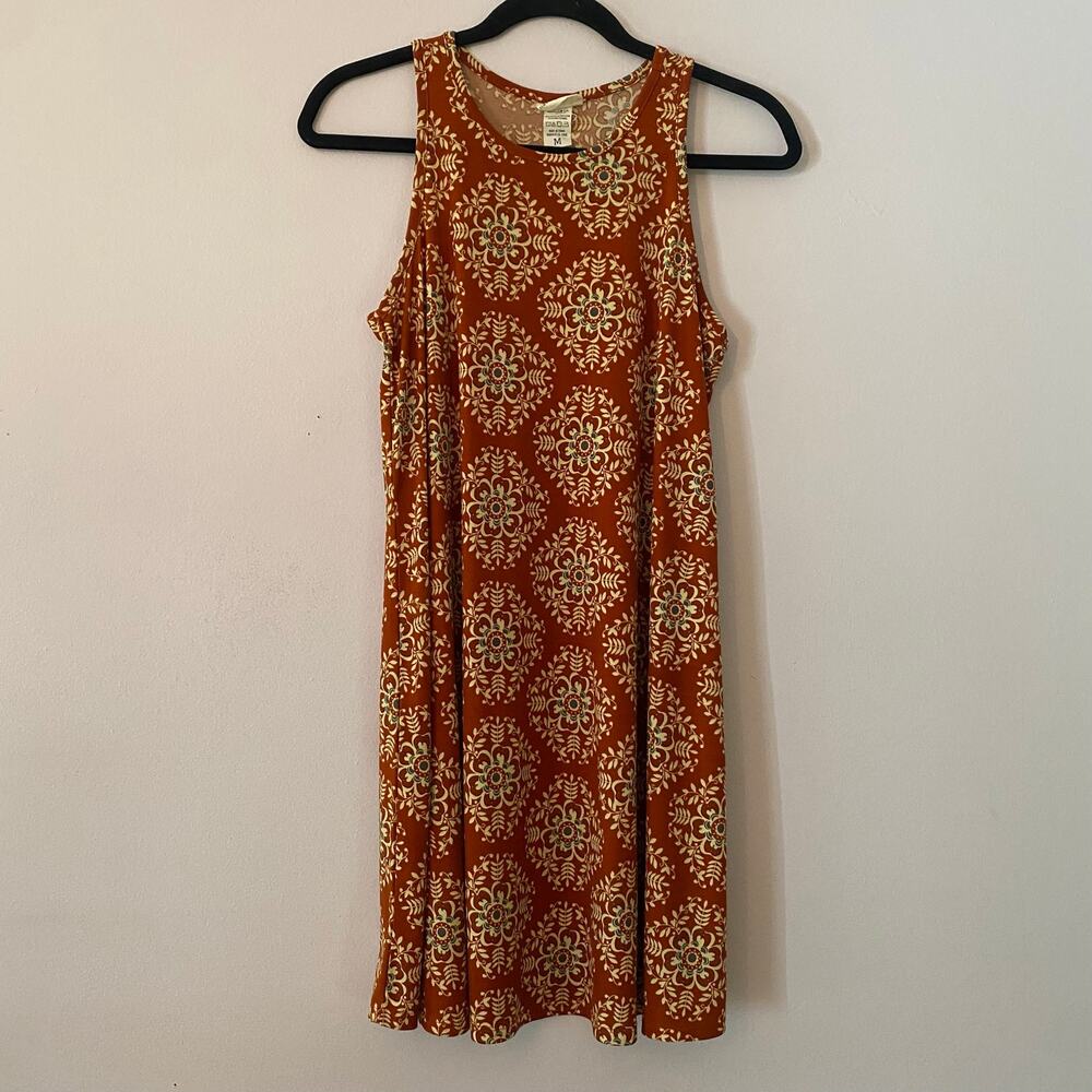Natural Life Brown Cream Floral Sleeveless Shift Dress Boho Women's size Medium